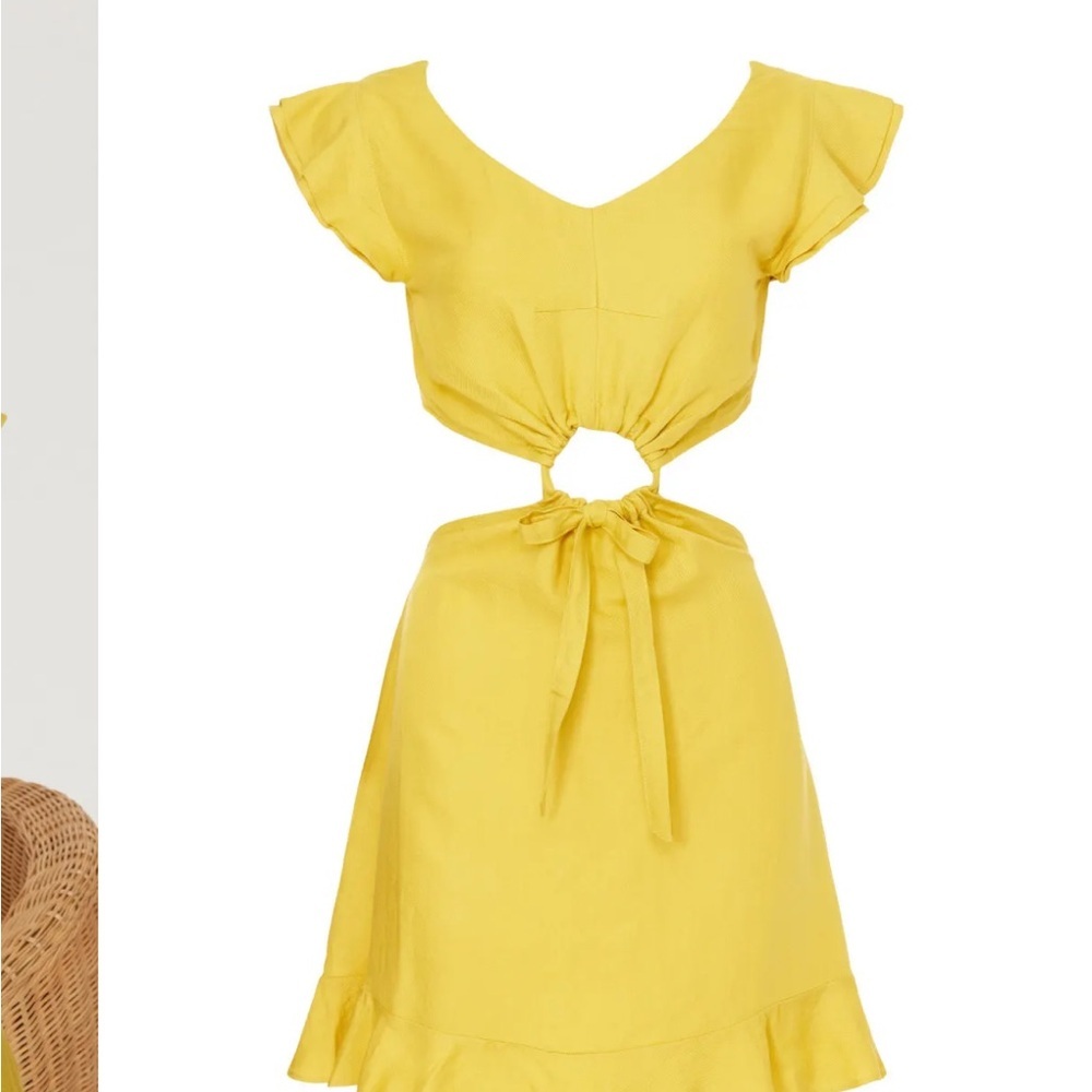 Marissa Webb Sunny Yellow Tie Front Mini Dress Flutter Sleeve Summer Dress